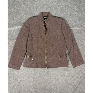 Sag Harbor Women Size 12 Brown Textured Zipper Front Blazer Jacket
